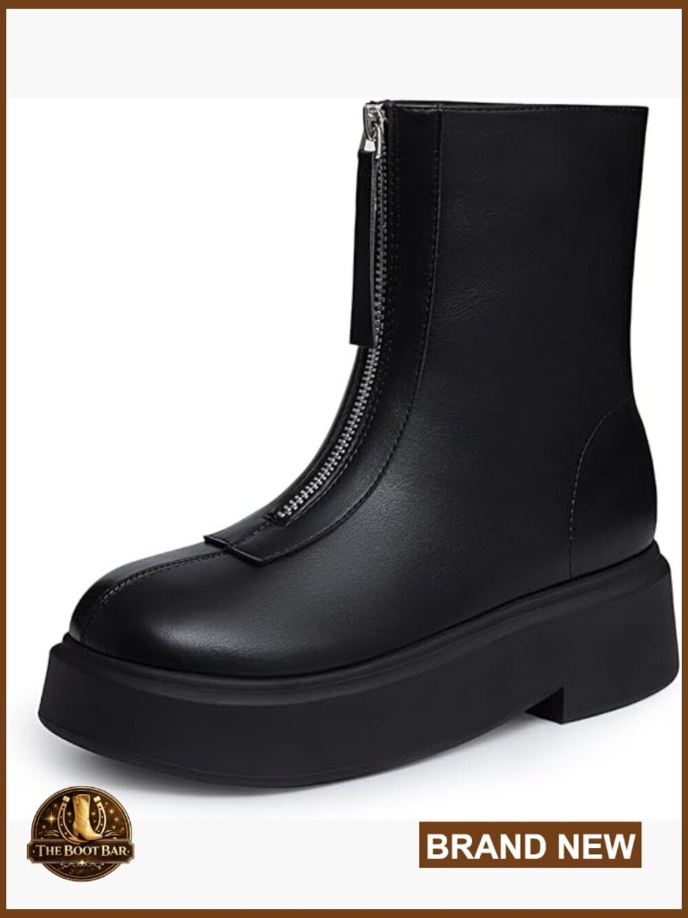 Platform Ankle Boots Chunky Low Heel Round Toe Front Zipper Comfortable